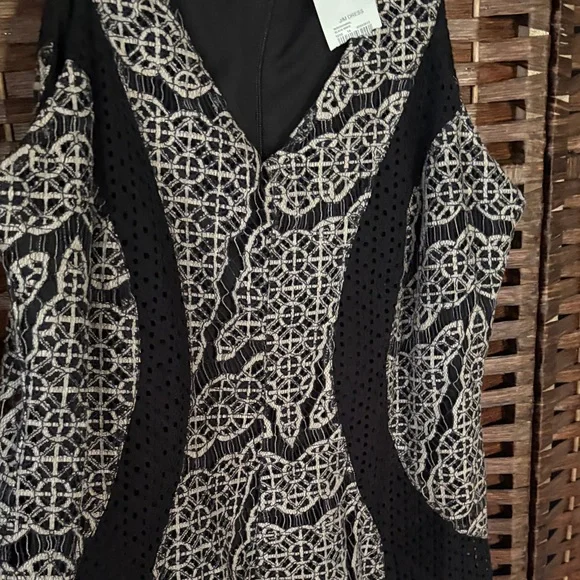 Cato Black Dress with Cream Lace-Effect Panels - Picture 3 of 4